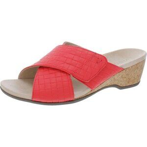 NEW Vionic Leticia Leather Cross Strap Platform Wedge Sandals Coral